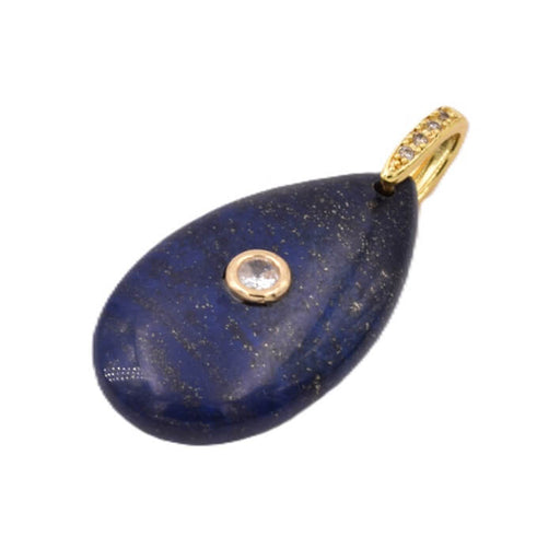 Lapis lazuli teardrop pendant with zircon and gold-tone brass bail - 35x20x9mm (1)