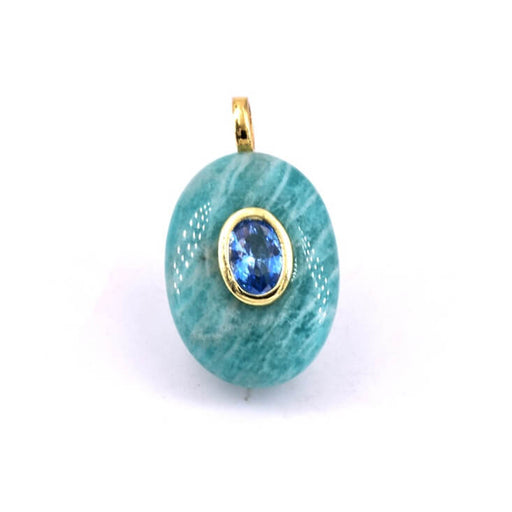 Amazonite and blue cubic zirconia oval pendant -18mm - Hole: 1.8mm (1)