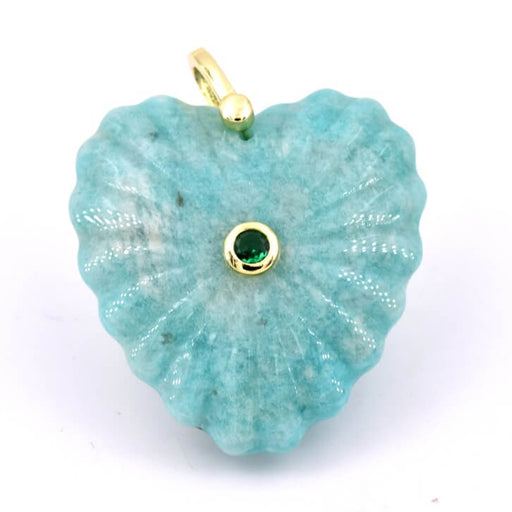 Pendentif coeur sculpté amazonite laiton doré et zircon 35x30mm (1)