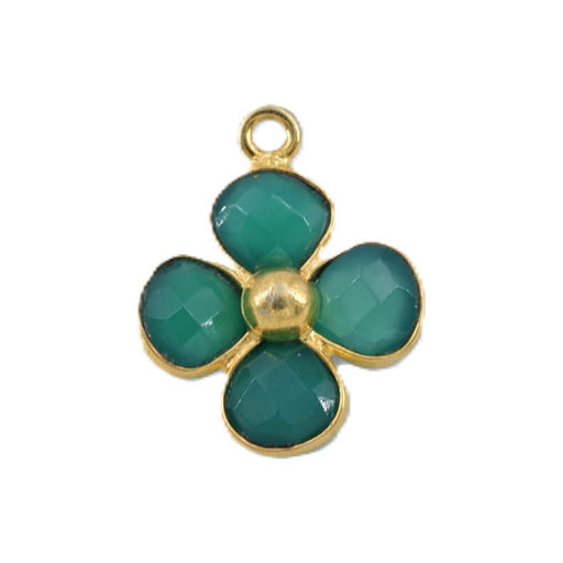 flower pendant 4-petal green onyx - golden 925 silver setting - 21x15mm (1)