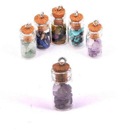 Glass bottle pendant with Amethyst chips 18x10mm (1)