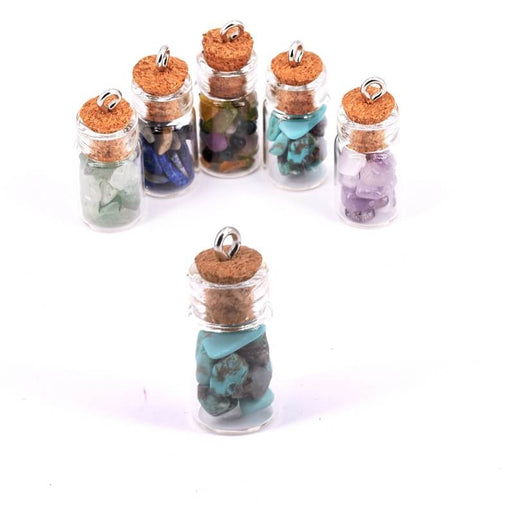 Glass bottle pendant with synthetic Turquoise chips 18x10mm (1)