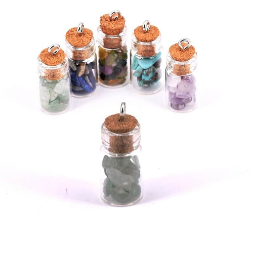 Glass bottle pendant with Aventurine chips 18x10mm (1)