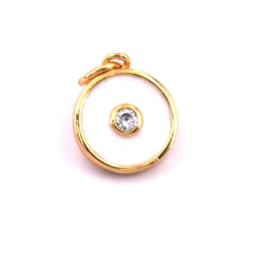 Buy Round pendant white enamel and zircon brass gold quality 11x13.2mm (1)