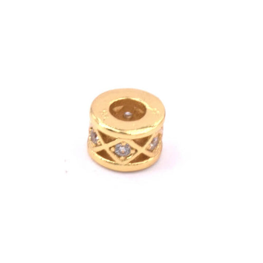Golden brass heishi rondelle bead with zircons 6x4mm (1)