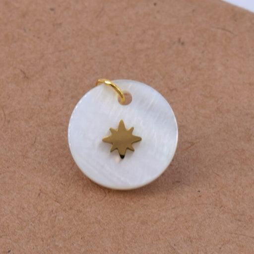 Round pendant shell with gold stainless steel star 13mm (1)
