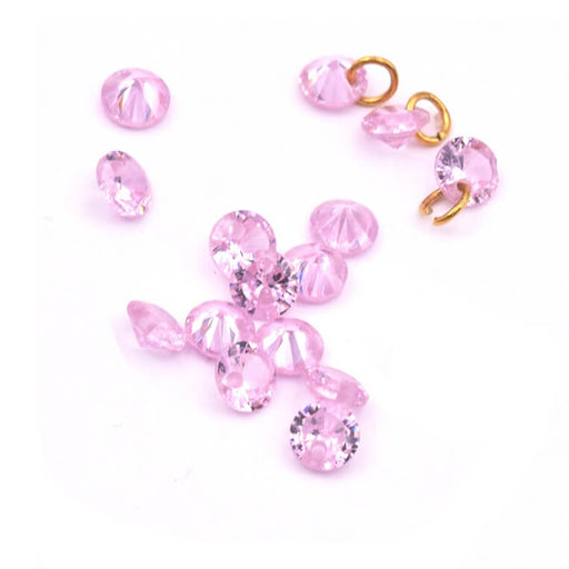 Tiny Glass charm diamond effect cut pink 4x2mm - hole-0.7mm (10)