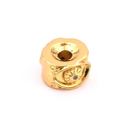 Rondelle bead with eye Golden brass and zircons 7x11mm hole: 3.5mm (1)