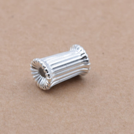 Cylinder tube grooved Brass bead silver color- 9x6mm - Hole: 1.8mm (1)