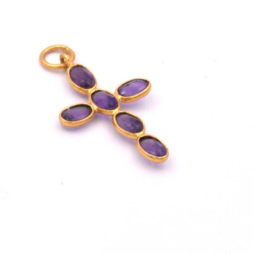 Cross pendant 6 Amethystsset in sterling silver flash gold 24x16mm (1)