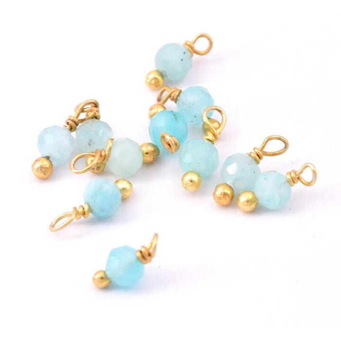 Tiny charms Amazonite bead charm 3mm 925 silver rod gold (10)