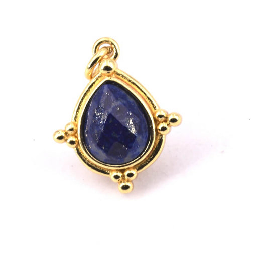 Lapis lazuli faceted drop pendant in golden brass 20x17mm (1)