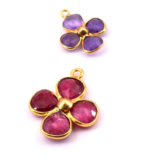 Buy Flower pendant with 4 rubies set in 925 silver and flash gold 21x15mm (1)