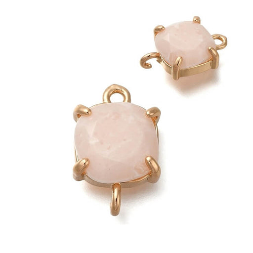 Buy Connector set with opaque pink glass - Golden brass - 17mm - Hole: 1mm (2)