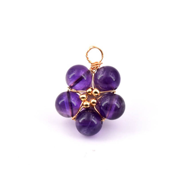 Flower pendant with amethyst beads and Golden copper - 17mm - Hole: 3mm (1)