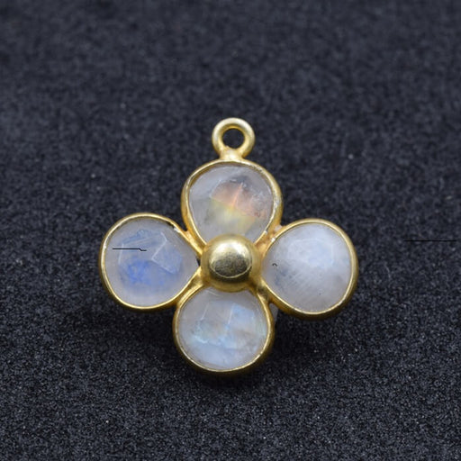Moonstone flower pendant - flash gold on silver - 15mm - Hole: 1mm (1)
