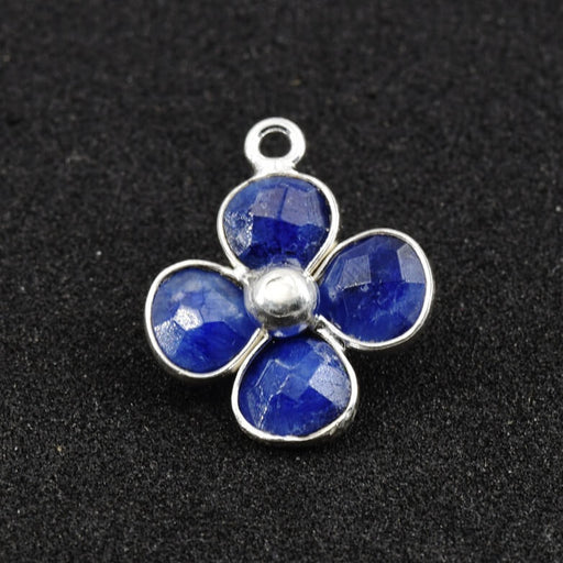 Lapis lazuli and Sterling silver flower pendant 16mm - Hole: 1mm (1)