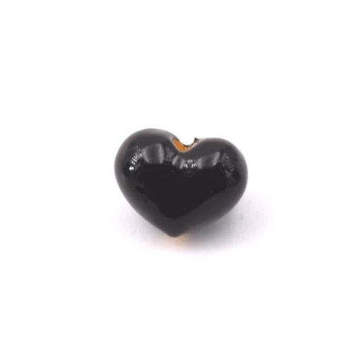 Heart bead - 7mm Black enameled brass - Hole: 1mm (1)