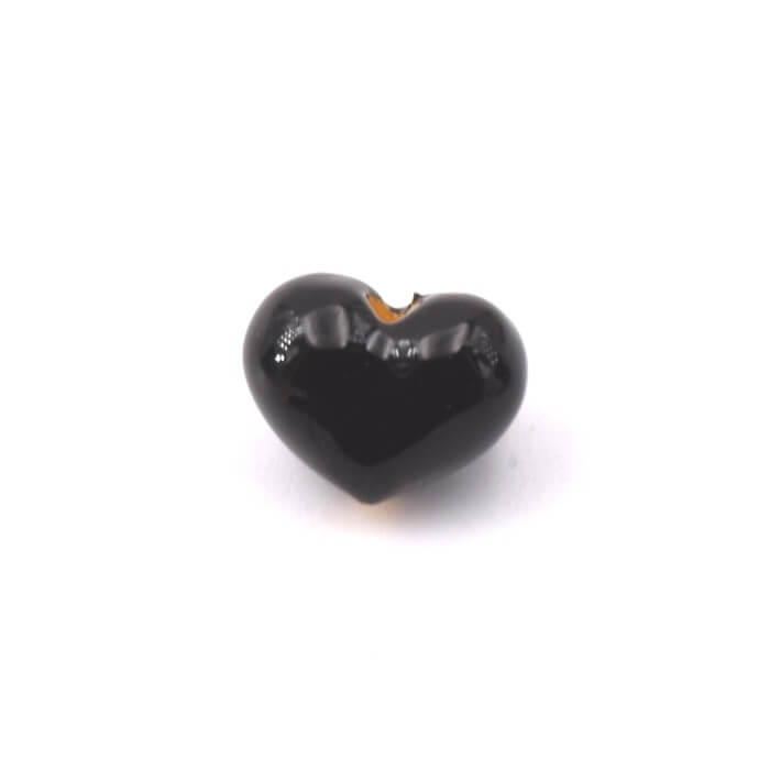 Heart bead - 7mm Black enameled brass - Hole: 1mm (1)