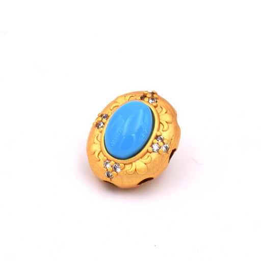 Buy Multi-Strand Oval Bead Matte Gold Brass with Turquoise Imitation -12x10mm (1)