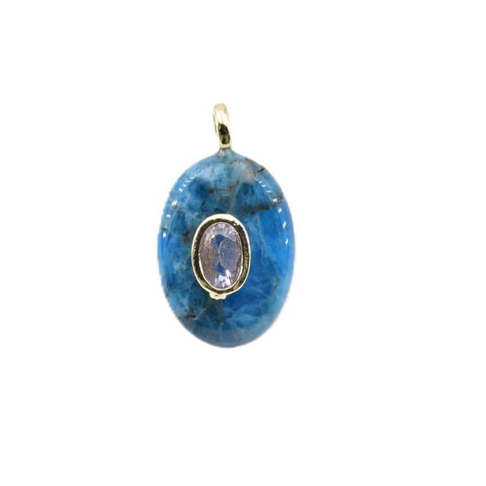 Oval Pendant in golden Brass and Apatite with Zircon 18x13mm (1)