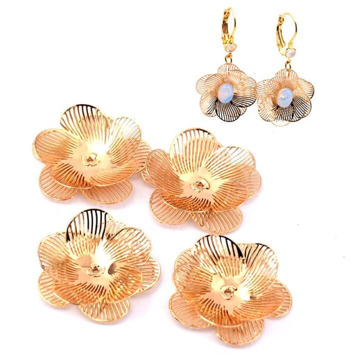 Flower pendant bead - Golden brass filigree - 24x5mm - Hole: 1mm (4)