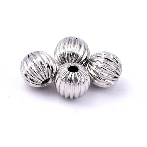 Grooved rondelle bead Platinum brass - 6mm - Hole: 1mm (4)