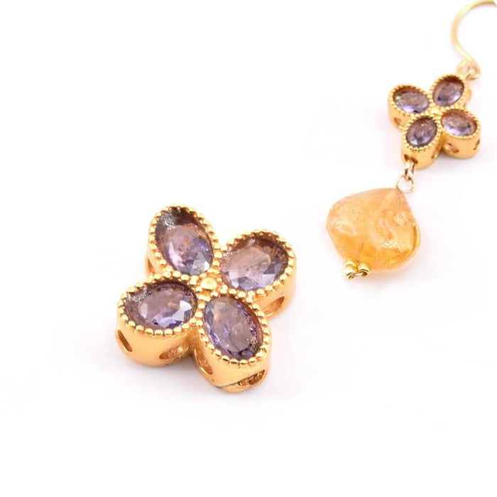 Multi-strand flower cross pendant bead in fine golden brass and amethyst 11mm (1)