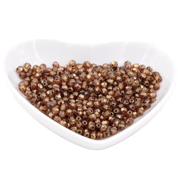 Czech fire-polished beads Luster Transparent Gold Smokey Topaz 3mm (50)