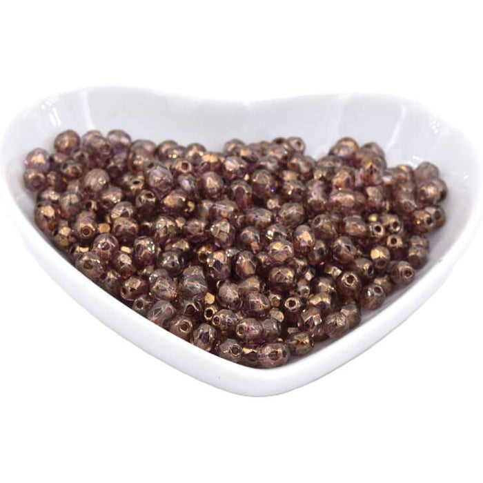 Czech fire-polished beads Luster Transparent Gold Smokey Topaz 4mm (50)