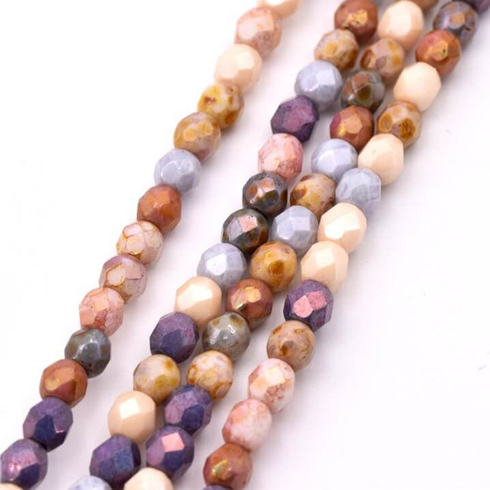 Czech fire-polished beads - Opaque luster mixed - 4mm (50)