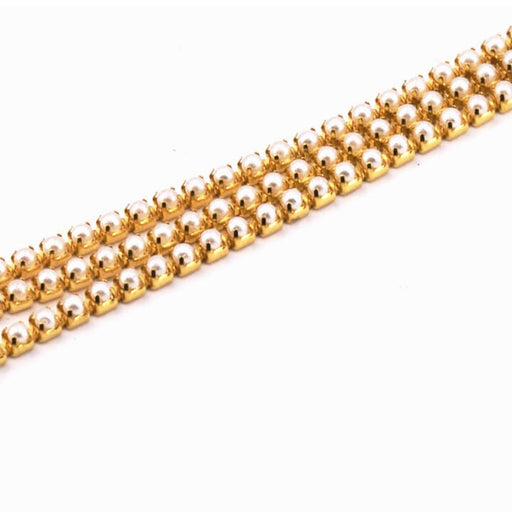 Thin pearl beads chain cream set in raw brass 2x2mm (30cm)