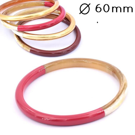 Horn bangle bracelet Viva Magenta lacquered - 60mm - Thickness: 6mm (1)