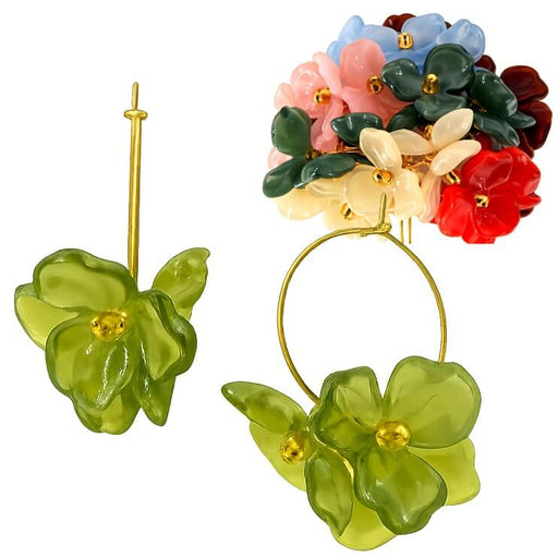 Buy Olive acrylic petal earrings on 25mm golden steel hoops (1 pair)