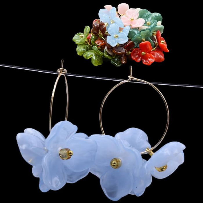 Cornflower acrylic petal earrings on 25mm golden steel hoops (1 pair)