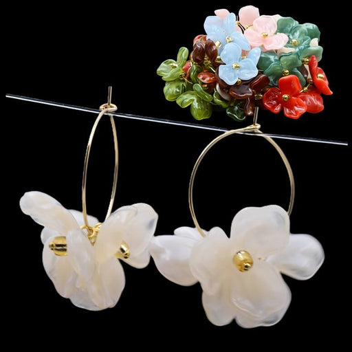 Buy Satin cream acrylic petal earrings on 25mm golden steel hoops (1 pair)