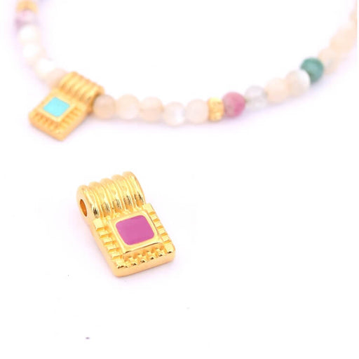 Buy Square charm pendant enamel pink flash gold 6x10mm (1)