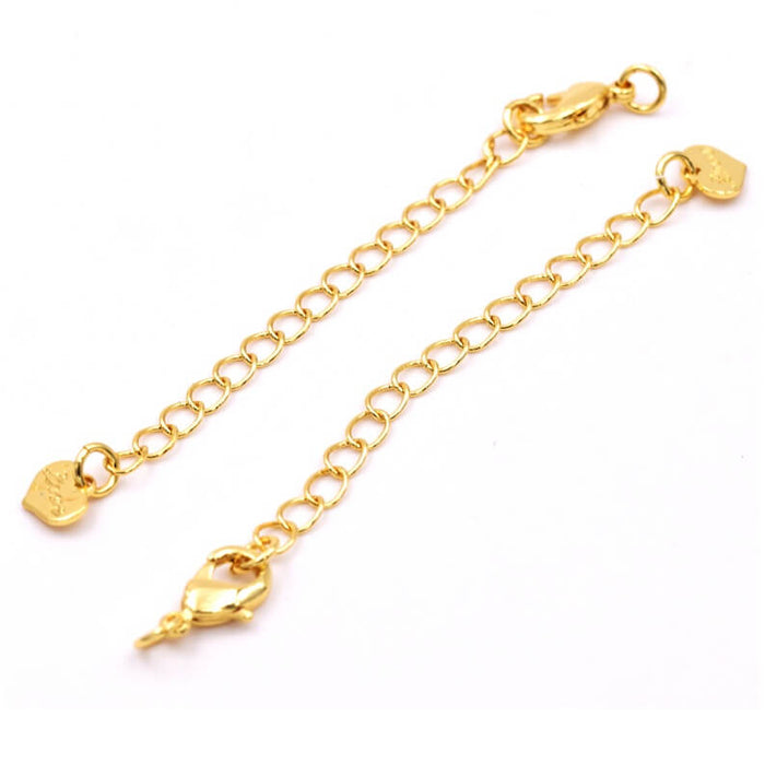 Extension chain with lobster clasp and heart Golden brass 70mm (2)