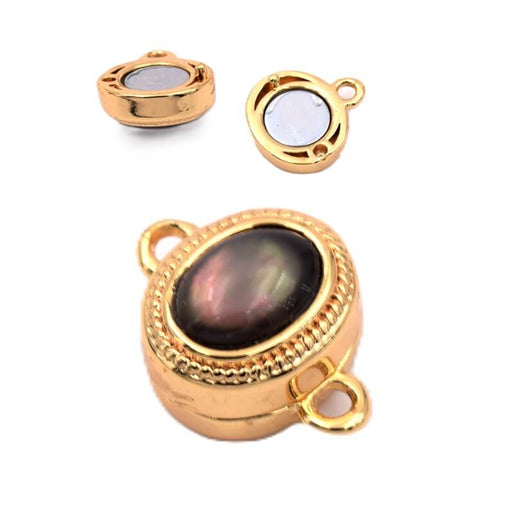 Magnetic Clasp and Mother-of-Pearl Resin in Gold-Plated Brass Quality 10x8mm (1)