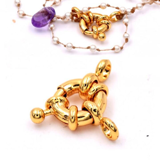 Round buoy clasp in golden brass - 9mm - Hole: 3mm (1)