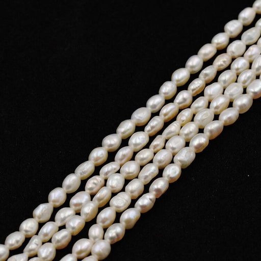 Buy Freshwater Pearl White Baroque Rice beads - 5.5x4mm (1 strand-40cm)