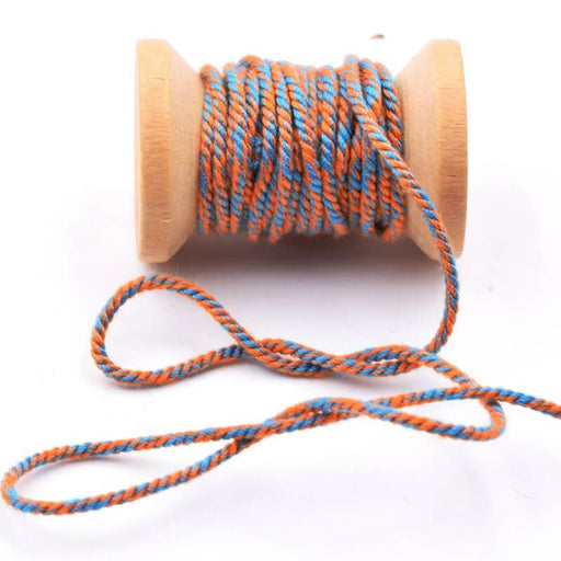 Twisted macramé cotton thread cord Orange and blue - 1mm (3m)