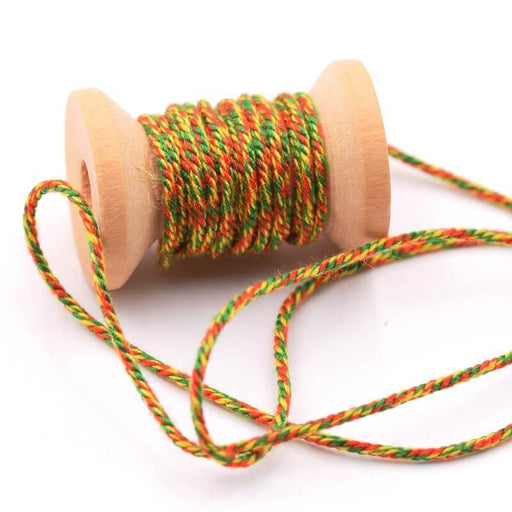 Braided cotton cord Green red yellow - 1mm (3m)