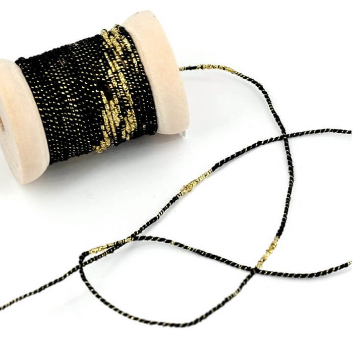 Fancy cotton cord with gold metallic thread black - 1.5mm (3m)