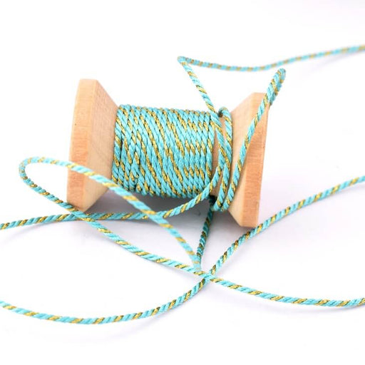 Buy Twisted polyester cord Turquoise and gold thread 1mm (2m)
