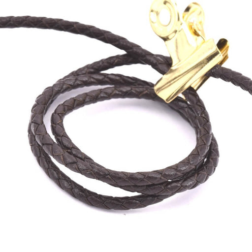Round braided leather cord chocolate brown 3mm (50cm)