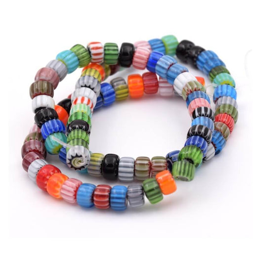 Multicolored millefiori roundel tube beads 3-4x6-7mm - Hole: 1mm - 36cm (1 strand )