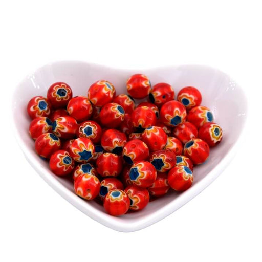 Buy Red millefiori beads - 8-9mm - Hole: 0.8mm (20)