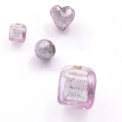 Murano cube bead pink antique silver 6x6mm (1)