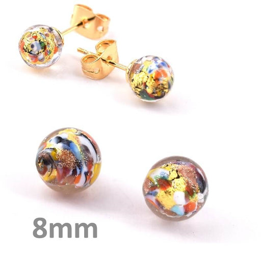 Half-drilled multicolored round Murano bead 8mm (2)